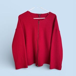 Vintage Eileen Fisher Red Boiled Wool Zip Jacket Sz M